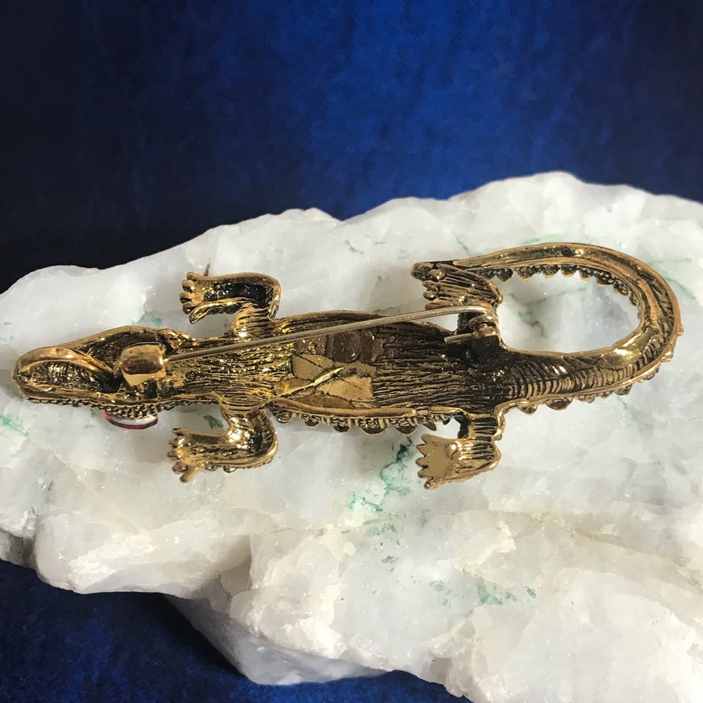 Alligator blue rhinestone jewelry brooch/pendant - Picture 3 of 5